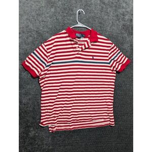 Polo by Ralph Lauren Red White Stripe Short Sleeve Polo Shirt Men XL